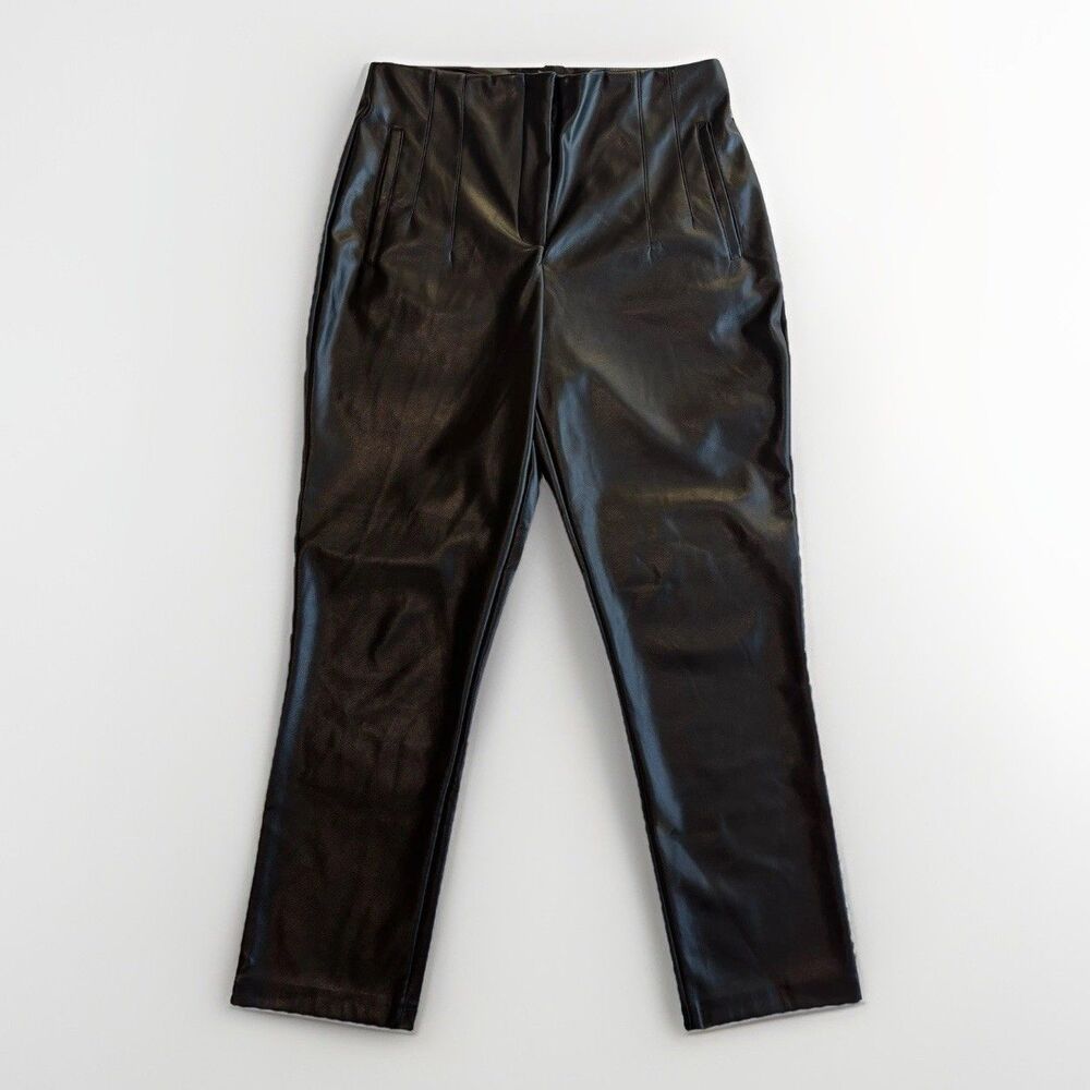 Rachel Zoe Women’s Faux Leather Pants 8 Black Zipper High Waist Ankle Trousers
